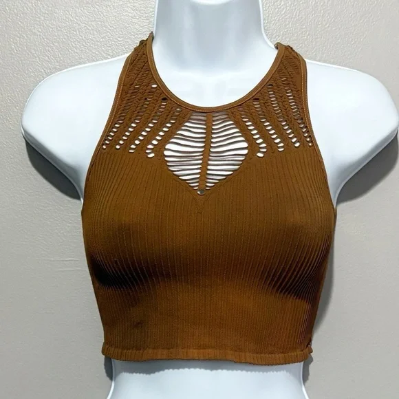 FREE PEOPLE Intimately Crop Top Camisole Sleeveless Seamless Brown XS - Picture 1 of 5